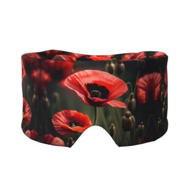 Imagem de Máscara protetora para olhos e orelhas com estampa de flores de papoula vermelha, respirável, ajustável, blecaute, confortável
