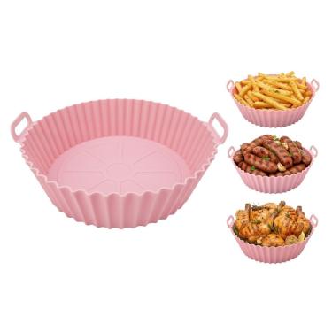 Imagem de Forma de Silicone Antiaderente para Air Fryer – Cesto Reutilizável com Alças, Compatível com Forno e Micro-ondas