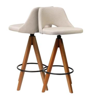 Imagem de Kit 2 Banquetas Alta Giratória em Madeira Com Apoio de Pés Para Bancad