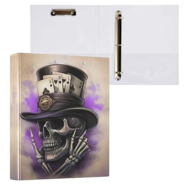 Imagem de STAYTOP Organizador de fichário redondo de caveira com chapéu, fichário de 3 anéis com prancheta (carta A4), fichário fofo para material de escritório escolar