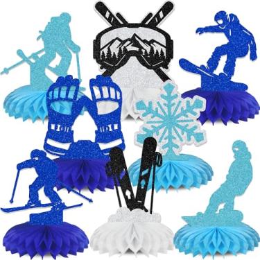 Imagem de Hzbcxs 8Pcs Skiing Party Centerpiece Honeycombs Skiing Birthday Baby Shower Decorations Last Toast on the Slopes Winter Bachelorette Party Decorations Blue Silver & Black