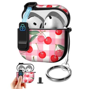 Imagem de Joyleop Capa para Airpods 4 – com trava de segurança linda feminina feminina estética bonita capa protetora contra choque rígido com chaveiro para AirPods 4th Gerneration 2024, cereja
