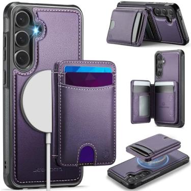 Imagem de WJXEXRS Capa carteira para Samsung Galaxy S25 FE, capa de couro PU 2 em 1 requintada/antiarranhões fina à prova de choque/capa de celular com carregamento magnético para Samsung Galaxy S25 FE - roxo