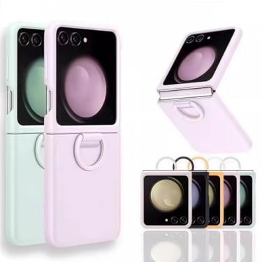 Imagem de Capa rígida de silicone com anel de luxo em cores vibrantes, fivela de dedo, para Samsung Z Flip 7 Fe 6 5, com acabamento fosco degradê (para Galaxy Z Flip 7/Roxo degradê)