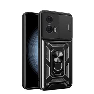 Imagem de RKINC Capa para Motorola Moto G 5G 2023 com capa deslizante para câmera e anel giratório com suporte de grau militar à prova de choque com suporte magnético para carro, preta