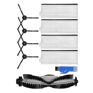 Imagem de Kit com 4 escovas laterais e filtros - Peças de reposição e acessórios compatíveis com o aspirador robô Vactidy Nimble T6.