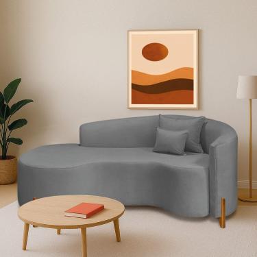 Imagem de Divã Recamier Curvo Sala De Estar Recepção Inglaterra 200cm Pés Madeira Lado Esquerdo Bouclé Cinza