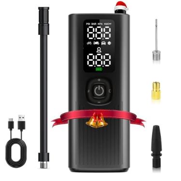 Imagem de Aihuolian Mini bomba de ar portátil inteligente (até 150 psi), compressor de ar sem fio com visor de LED com medidor digital de pressão de pneu para carro, motocicleta, bicicleta, basquete, futebol