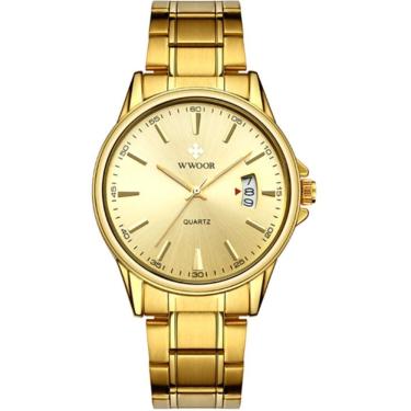 Imagem de Relógio Masculino Quartzo Dourado Em Aço Inoxidável á Prova D´agua Dourado