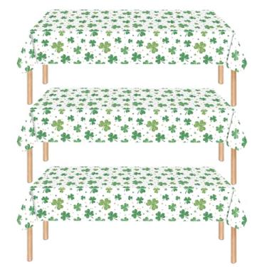 Imagem de 3 peças de toalha de mesa de plástico do trevo do dia de São Patrício, capas de mesa retangulares descartáveis com design de trevo verde para festas irlandesas, dia de São Patrício e decorações de
