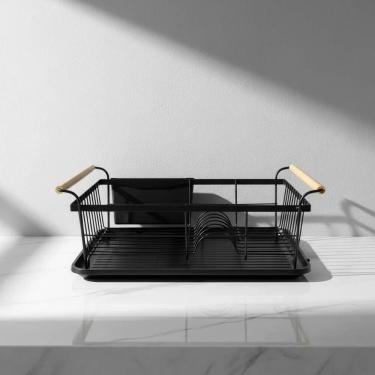 Imagem de Escorredor Louças Rack Pratos Talheres Grande Inox Bambu Premium Preto