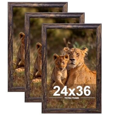 Imagem de TKYGU Conjunto de 3 porta-retratos de 61 x 91 cm, moldura de madeira marrom, vertical e horizontal para pendurar na parede, grande estúdio para fotos, pôsteres - impressões artísticas, o melhor