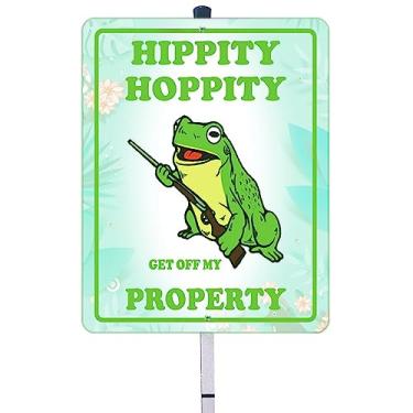 Imagem de HEIOKEY Hippity Hoppity Saia da Minha Propriedade Placa de Sapo com Estaca 12" X 10", Placa Engraçada de Alumínio de Proibição de Entrada Placa de Propriedade Privada com Mastro de 28", Placa de Decor