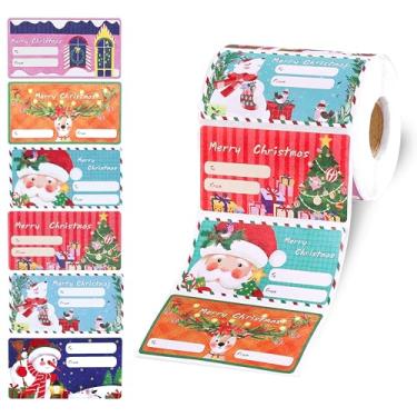 Imagem de LUVONA Etiquetas de presente de Natal, 500 peças de adesivos autoadesivos, 7 x 4 cm a partir de etiquetas para presentes de Natal, sacos de presente, papel de embrulho, decorações de férias