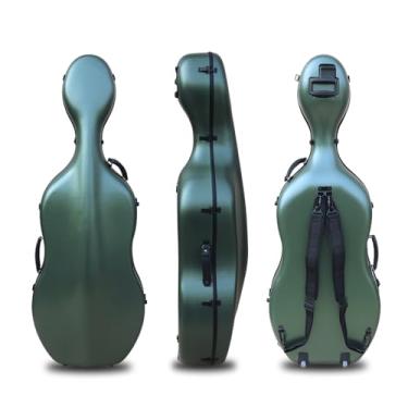 Imagem de YoungMonic Caixa de violoncelo 4/4 tamanho completo de fibra de carbono com rodas e alça embutida capa dura leve alça traseira portátil acessórios para violoncelo (verde escuro)