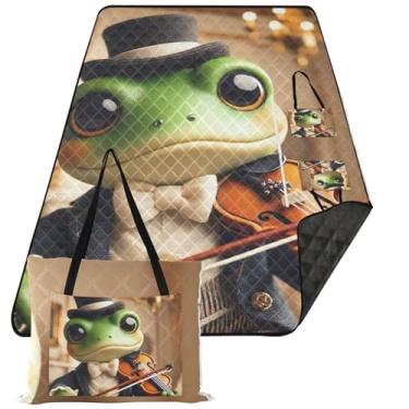 Imagem de TSENQUE Manta de praia de violino de sapo vitoriano engraçado impermeável à prova de areia extra grande dobrável tapete de piquenique com estampa fofa para crianças tapete de acampamento para grama