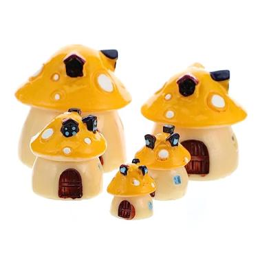 Imagem de 5 peças miniatura casa cogumelo micro decoração de paisagem ornamentos de resina para decoração de jardim justo ornamento de mesa acessório de paisagem em miniatura