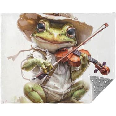Imagem de TSENQUE Cobertor de sofá de violino musical de sapo fofo personalizado cobertor de Natal mais macio do mundo cobertores decorativos e mantas 178 x 139 cm