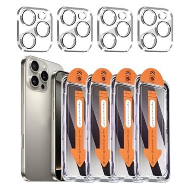 Imagem de Pacote com 4 + 4 protetores de tela para iPhone 16 Pro Max com protetor de lente de câmera cobertura total, película de vidro temperado anti-espião, dureza 9H, fácil instalação, sem bolhas [6,9