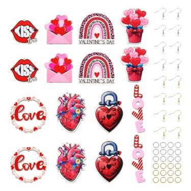 Imagem de Kit de fabricação de brincos de dia dos namorados, 56 peças, cadeado e palavra, arco-íris, lábio e coração, com ganchos de latão e anéis de salto para mulheres, meninas, joias e brincos