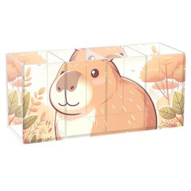 Imagem de TSENQUE Lindo porta-lápis de mesa personalizado Capybara com desenho animado de acrílico para caneta, pincel de maquiagem, porta-copos, decoração decorativa de material de escritório