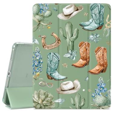 Imagem de VibrantFruitique Capa retrô caubói ocidental para iPad Pro de 13 polegadas (M4) 2024 capa exclusiva para botas verdes, suporte para lápis, traseira de TPU macio transparente e capa com suporte de três