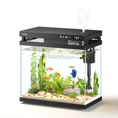 Imagem de Vehipa Tanque de peixes, aquário de vidro de 7 litros, kits de aquário de peixes pequenos com umidificador inteligente, alimentador automático, bomba de água silenciosa, exibição de temperatura e