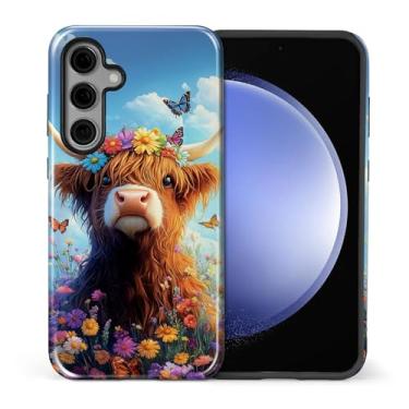 Imagem de Zhhoya Capa para Samsung Galaxy S25, linda estampa de vaca Highland Capa de telefone à prova de choque híbrida de 2 camadas de proteção rígida para meninas, mulheres, meninos e homens