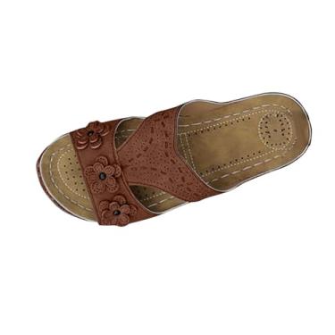 Imagem de Salto grosso feminino casual Peep-Toe com espuma viscoelástica e fácil de usar, Marrom, 38