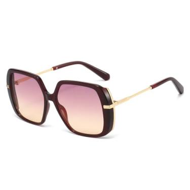 Imagem de Óculos de Sol UV400 - Armação com Lentes Transparentes e Estampa de Leopardo Degradê com Rebites para Homens e Mulheres, Ideal para Esportes ao Ar Livre, Corrida e Ciclismo, Cor Chá com Degradê Roxo