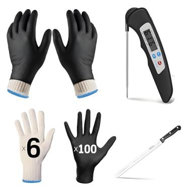 Imagem de Lasnten Conjunto de 55 luvas resistentes ao calor, faca para entalhar peito e termômetro digital de carne para churrasco ao ar livre, cozinhar, assar, fumar, churrasco e acessórios para grelhar