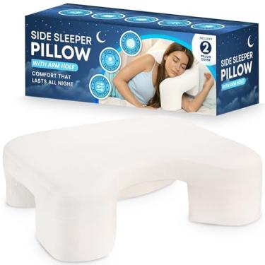 Imagem de Travesseiro ergonômico lateral com túnel de braço, travesseiro de cama ajustável de espuma viscoelástica para conforto no pescoço e ombro, capa de resfriamento respirável, para dorminhocos laterais