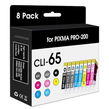 Imagem de JANMORE Cartucho de tinta de substituição CLI-65 para Canon CLI 65 Ink Works para impressoras Canon Pixma PRO-200, PRO-200S (pacote com 8)