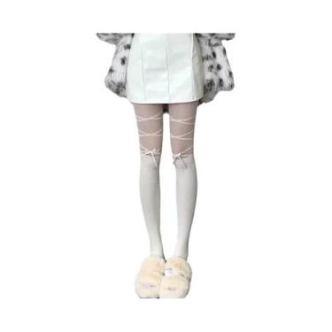 Imagem de Meias Finas Lolita Com Laços Para Mulheres, Meias Longas Pretas E Bran