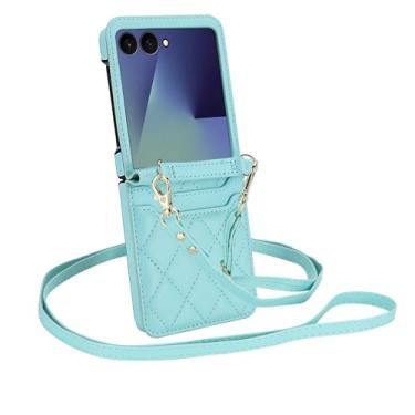 Imagem de Capa carteira para Motorola Razr 50, capa de couro flip transversal com 2 cartões de cordão ajustável alça de pulso capa de telefone para mulheres (verde menta)