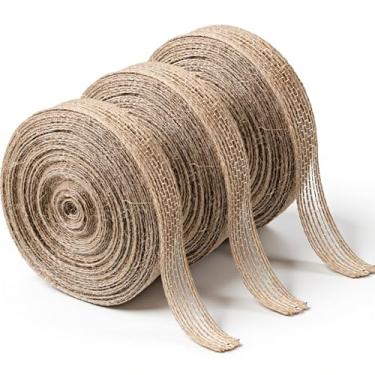 Imagem de Fita de tecido de serapilheira natural de 1,5 cm de largura Fita de juta marrom para embrulho de presente, guirlanda de casamento, decoração de casa DIY (3 rolos)