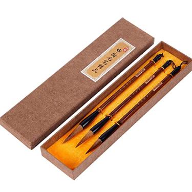 Imagem de Hbasyp Pincel de caligrafia tradicional chinesa/caligrafia chinesa aquarela Sumi pincel de desenho cabelo de lobo/conjunto de pintura Sumi (C + M + P))