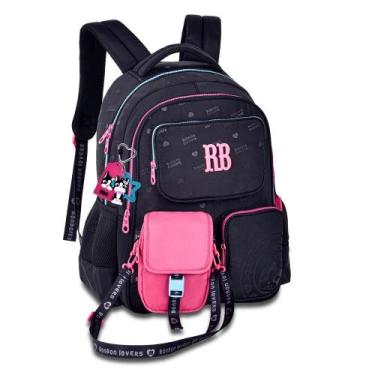 Imagem de Mochila rebecca bonbon de costas 17,5 ref rb26223, PRETO/ROSA, 17