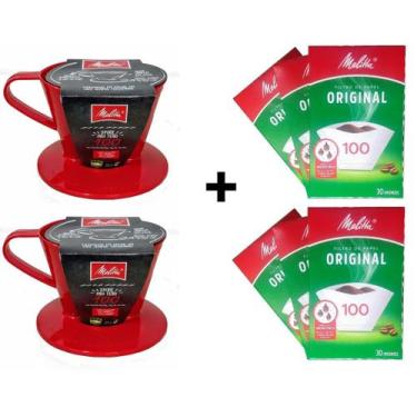 Imagem de Kit 6 cx Filtro Papel 2 Suporte plást.Melitta nº100 Vermelho