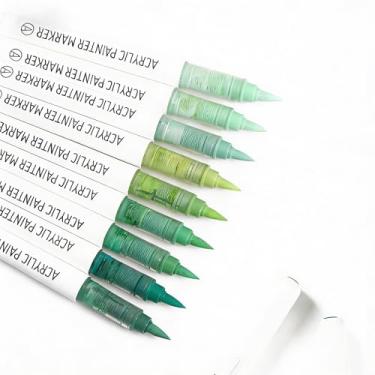 Imagem de Liulich Marcadores de tinta acrílica, série de cores sólidas, conjunto de 9 canetas de tinta acrílica, ponta de pincel, canetas de tinta acrílica para pintura rupestre, canecas de cerâmica, madeira