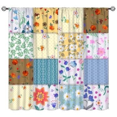 Imagem de FAOTELY Boho Patchwork Floral Cortinas Boho Vintage Flor Boêmia Colorida Primavera Impressão Retrô Cortinas de Janela para Quarto Sala de Estar Cozinha Café (L20xC45 polegadas) x2 Decoração