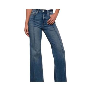 Imagem de Calça Jeans Feminina Azul Escuro De Cintura Alta Reta Com Elastano, Aj