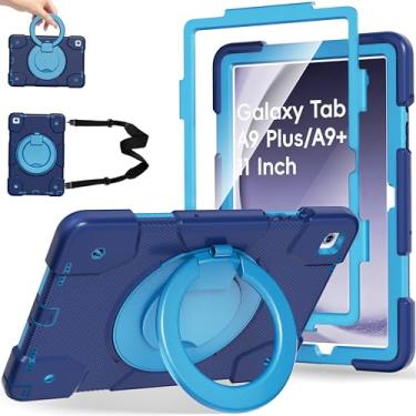 Imagem de Andnary Capa para Samsung Galaxy Tab A9+, capa resistente à prova de choque com suporte para lápis/suporte giratório de 360°/alça de ombro, capa resistente para A9 Plus de 11 polegadas 2023 para