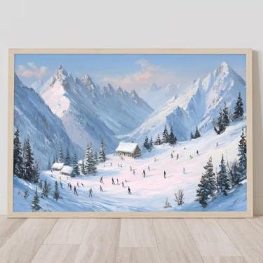 Imagem de Pôster de arte de parede de cena de esqui, impressão de paisagem de esportes de inverno, pôster de floresta de neve, fotos de cenário de inverno, esquiadores, montanha nevada, arte de parede