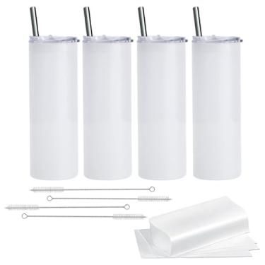 Imagem de Copo de Vidro para Sublimação Tumbler com Efeito Fosco Retangular Café Gelado Tampa e Canudo Prensa Térmica Pacote 4 Unidades