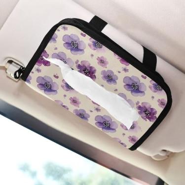 Imagem de SEHANY Elegante suporte de lenços de papel de carro floral roxo, caixa de lenços para carro, viseira solar, porta-guardanapos retangular, dispensador de máscara de carro, caixa de lenços para veículos