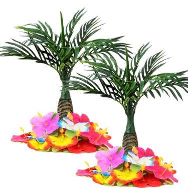 Imagem de Hotop 52 peças de centro de mesa de flores de festa do Havaí, suprimentos de decoração de festa tropical, inclui 2 bonsai de girassol artificial e 50 flores de hibisco havaiano para decorações