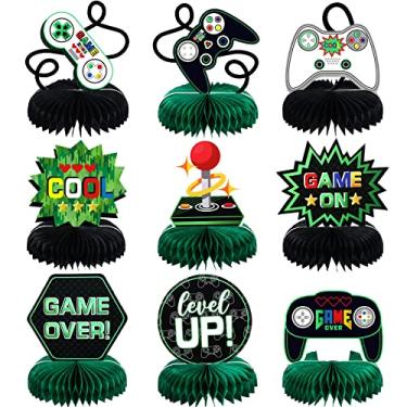 Imagem de Frienda 9 peças de decoração de festa de videogame suprimentos de mesa de favo de mel recortes para videogame, aniversário, chá de bebê, tema de festa