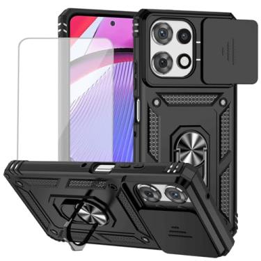 Imagem de Vokuha Capa para Moto G Power 5G 2025 / Moto G Play 5G 2025 com protetor de tela de vidro temperado e capa deslizante para câmera, anel de rotação de 360°, capa magnética para Motorola Moto