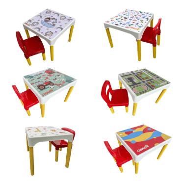 Imagem de Conjunto Mesa Mesinha Infantil Com 1 Cadeira Escolar Plástica Camaleão